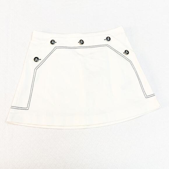 Zara Navy Style Mini Skirt Conference Cream Blue Button Size L NWT - Picture 1 of 6